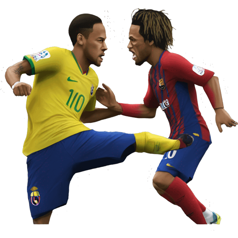 A realistic portrait of neymar fighting aganist ronaldinho emoji