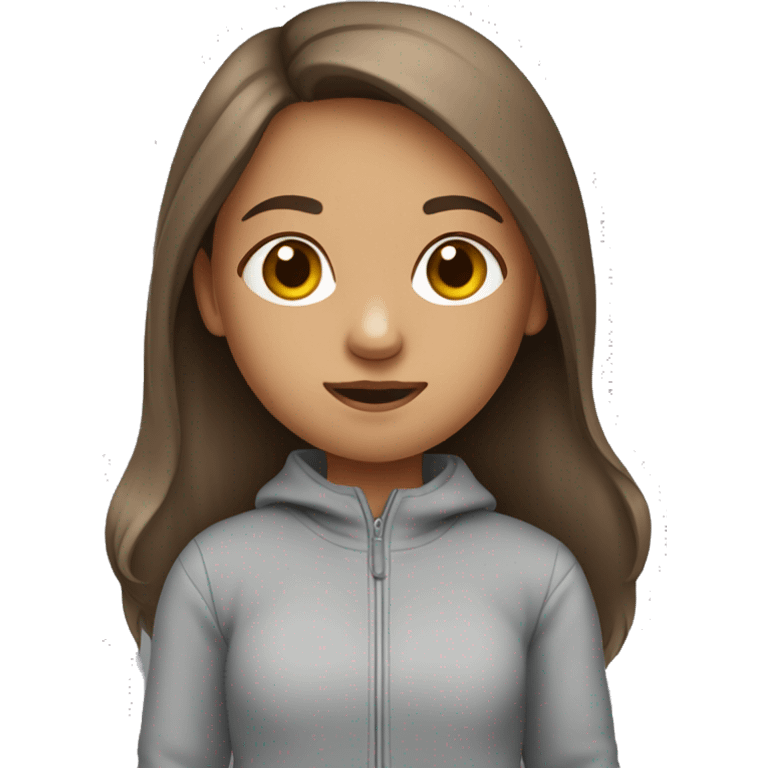 Small girl carrying a phone wearing a grey tracksuit with long brown hair emoji