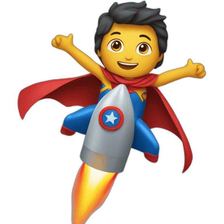 person dressed with a superhero cape riding on a rocket emoji