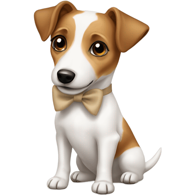 Jack russell terrier sitting with a beige bow on his neck emoji