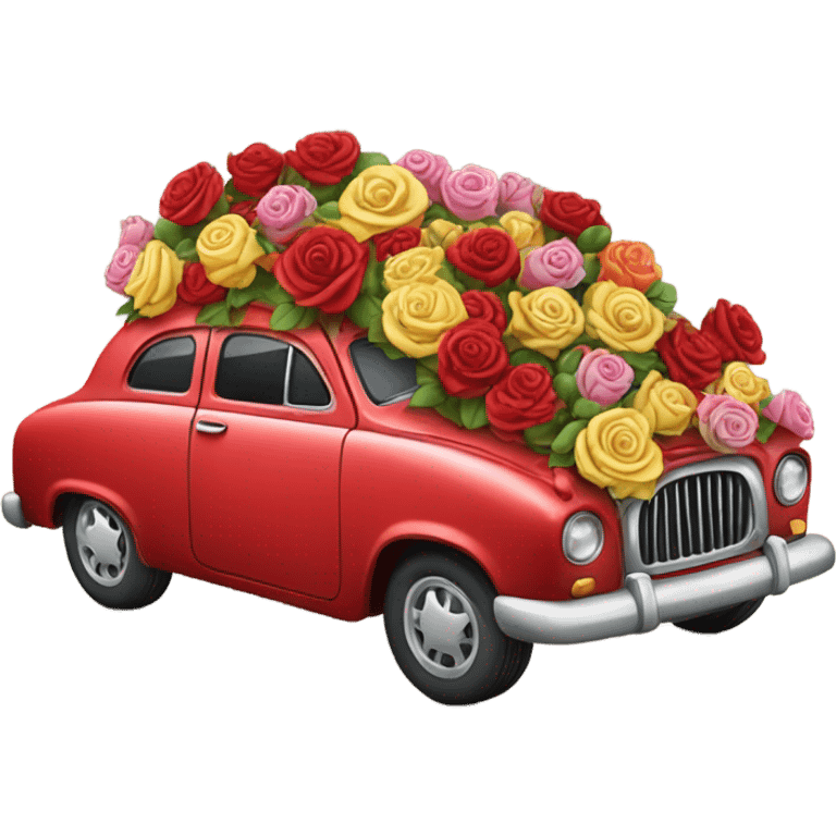 red car in the trunk many roses emoji