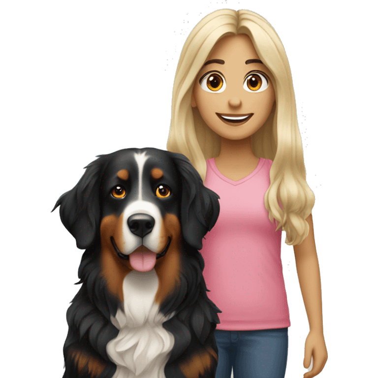 Blond long haired girl with Bernese mountain dog emoji