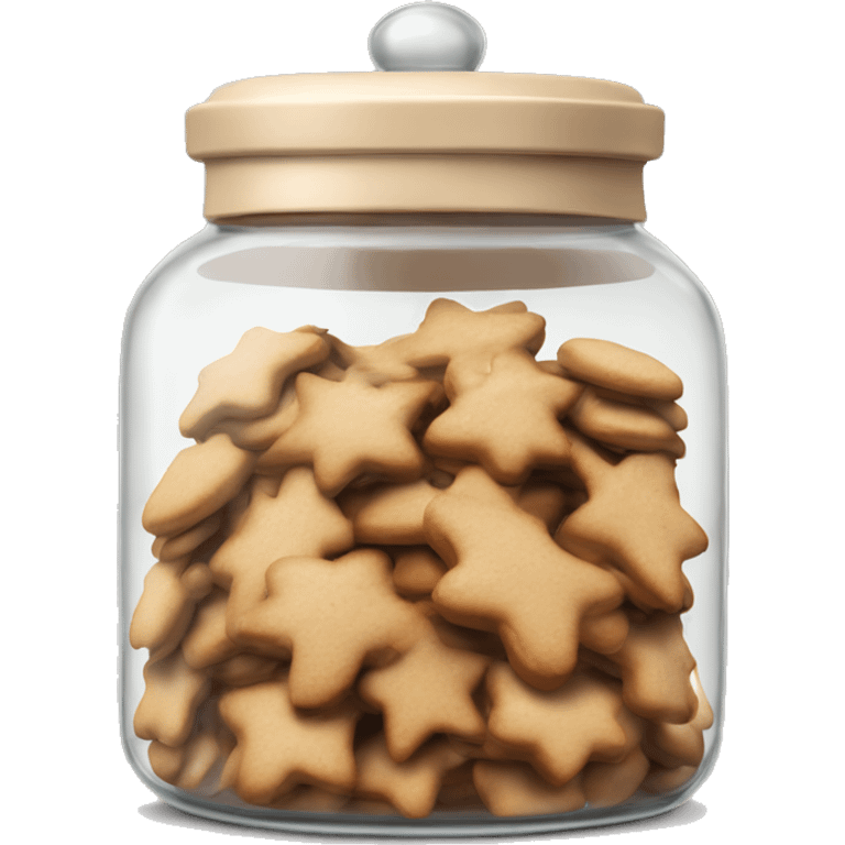 Realistic glass cookie jar with beige white lid full of gingerbread cookies isolated. emoji