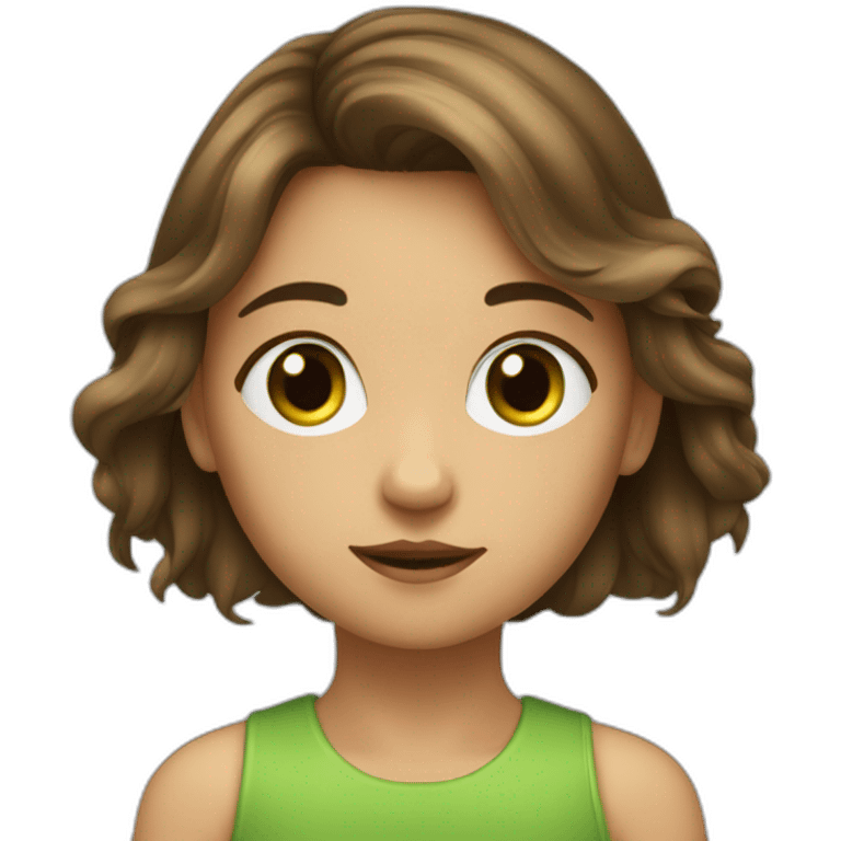 Fille de 11 ans avec des cheveux brun et des yeux vert emoji