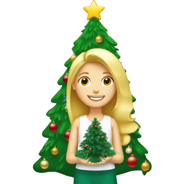 Blond Girl decorating a Christmas tree emoji