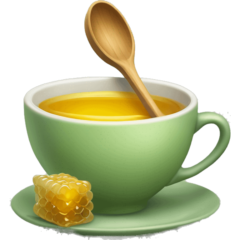 Sage green tea cup with spoon and honey emoji