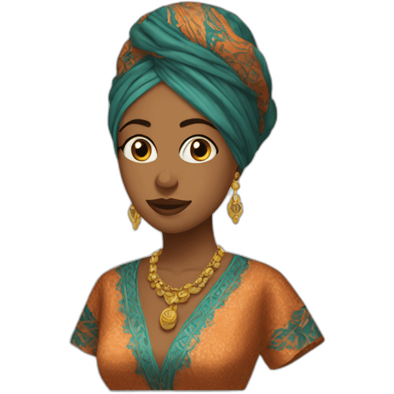 A woman wearing the morrocan kaftan stressed emoji