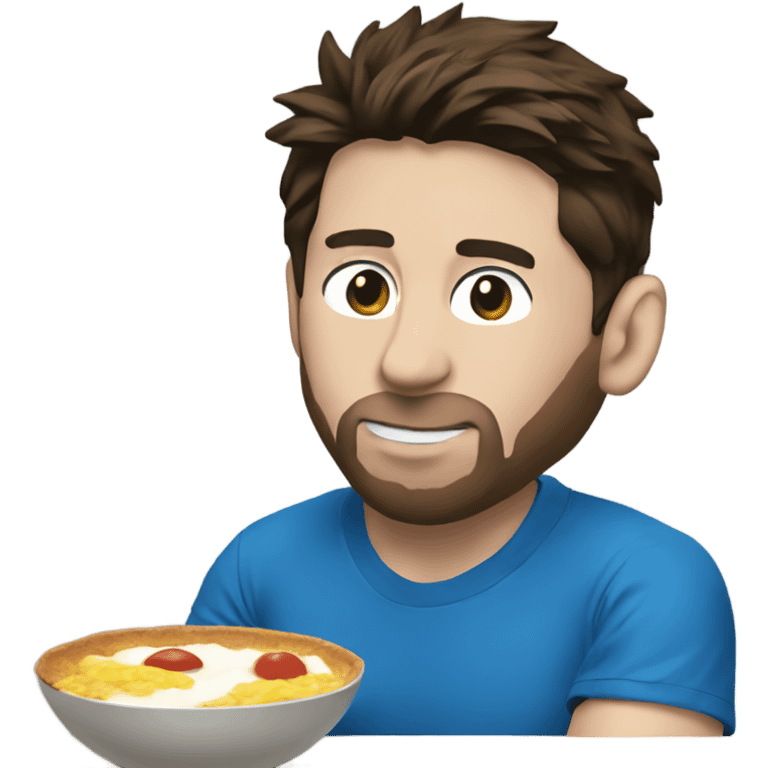 Blue tshirt Messi eating breakfast emoji