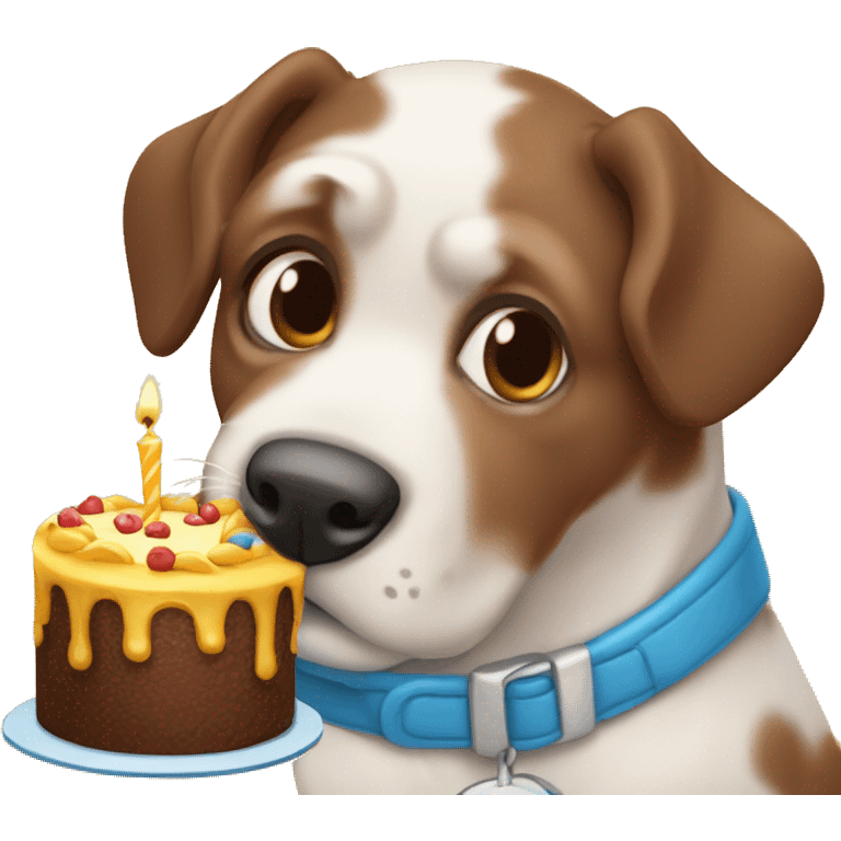 Cachorro  segurando  um bolo de aniversário  emoji