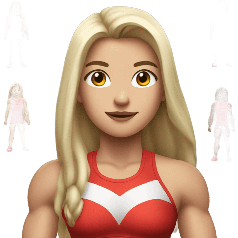 a girl，in red sportswear，great muscle，white skin，long hair， emoji