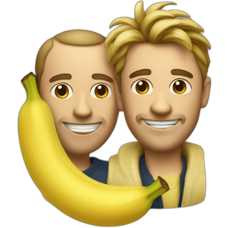 Two men on a banana emoji