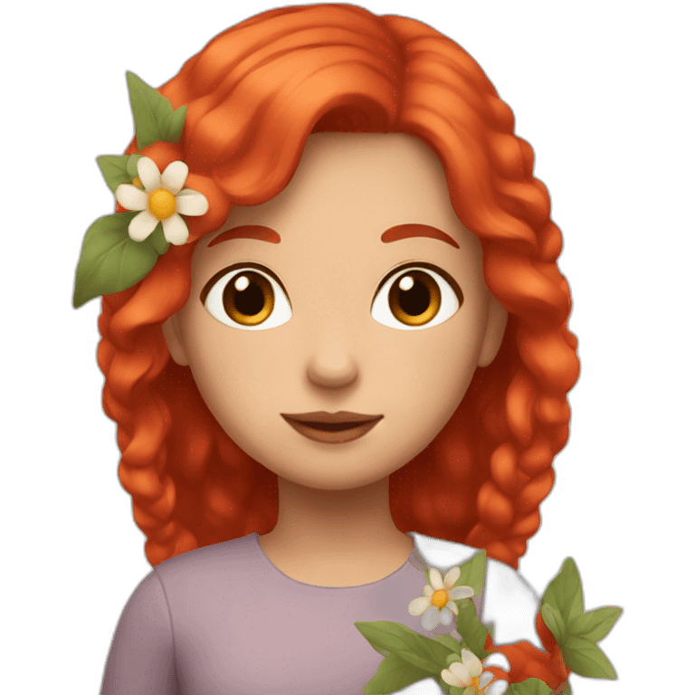 Girl with red hair and flowers emoji