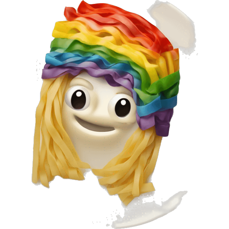 rainbow bagguette on a plate of fettuccine noodles emoji