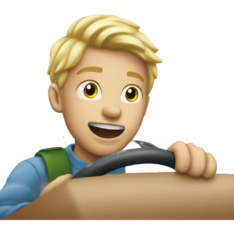 blonde boy with open mouth driving truck  emoji