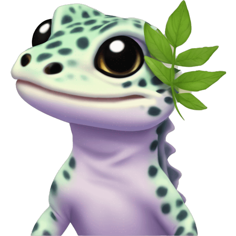 Lavender leopard gecko with leaf ninja headband emoji