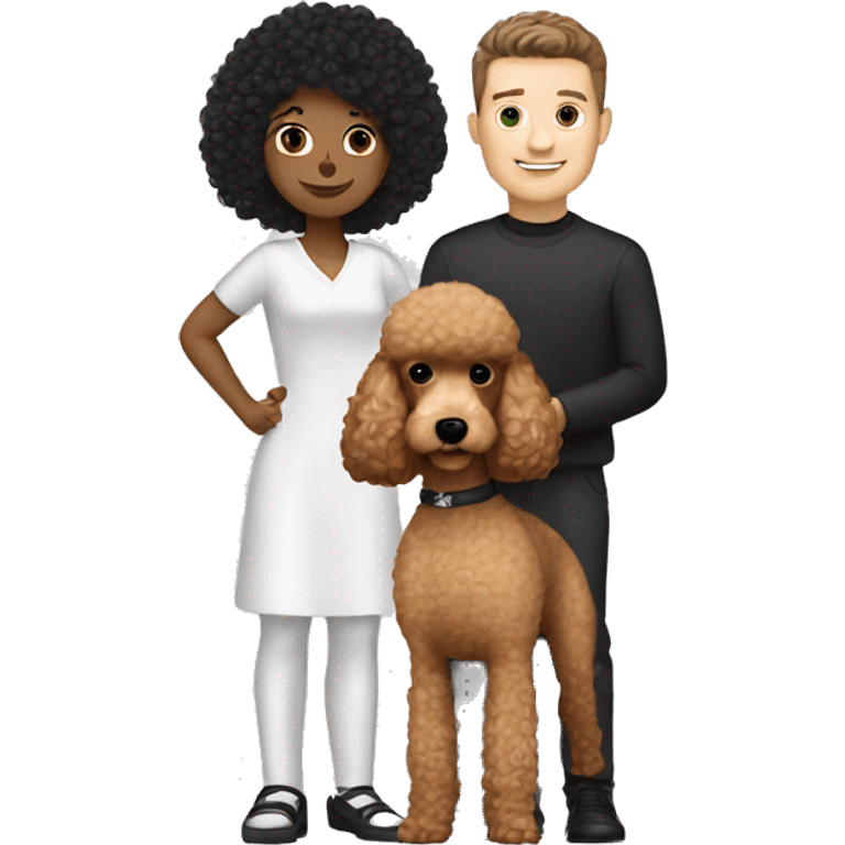 A white male with black hair holding a light brown poodle emoji