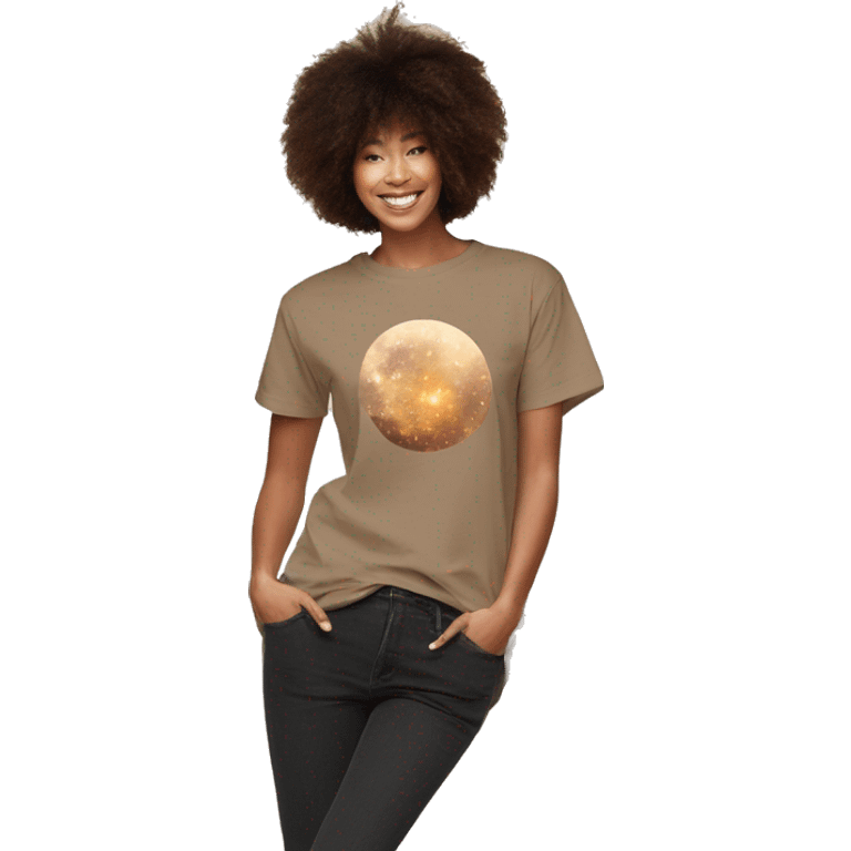 Person wearing vintage sepia T shirt with nebulas galaxies and constellations star map celestial illustration t shirt emoji