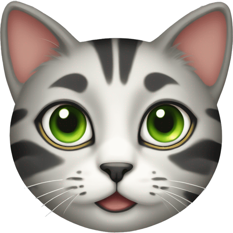 Tricolor cat with green eyes, red spots and dark gray stripes emoji