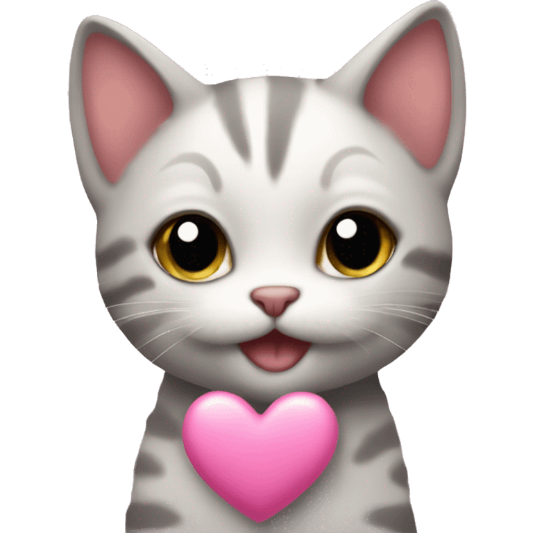 Little cat with pink heart emoji