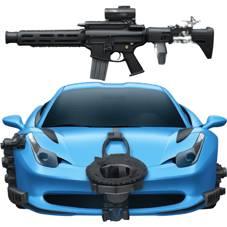 Blue Ferrari 458 with machine guns emoji