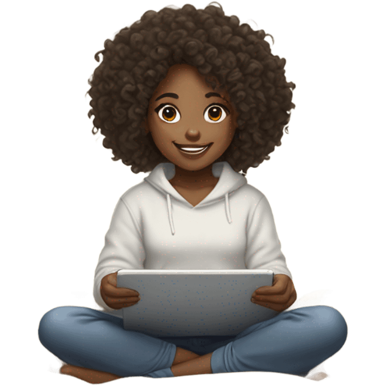 Cute light skinned black girl with curly hair playing on iPad under a blanket emoji