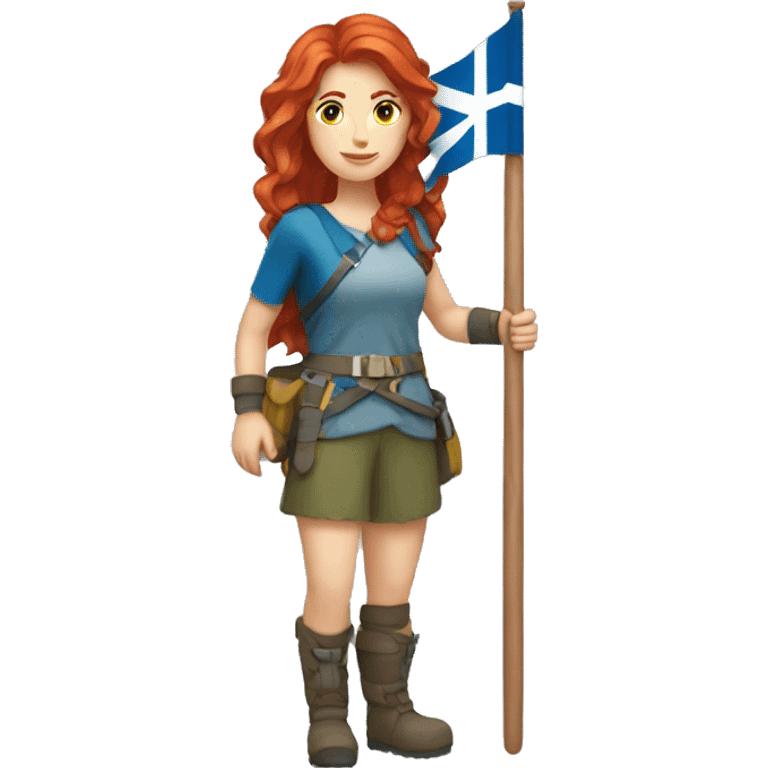 female mountaineer red hair holding ice axe and greek flag emoji