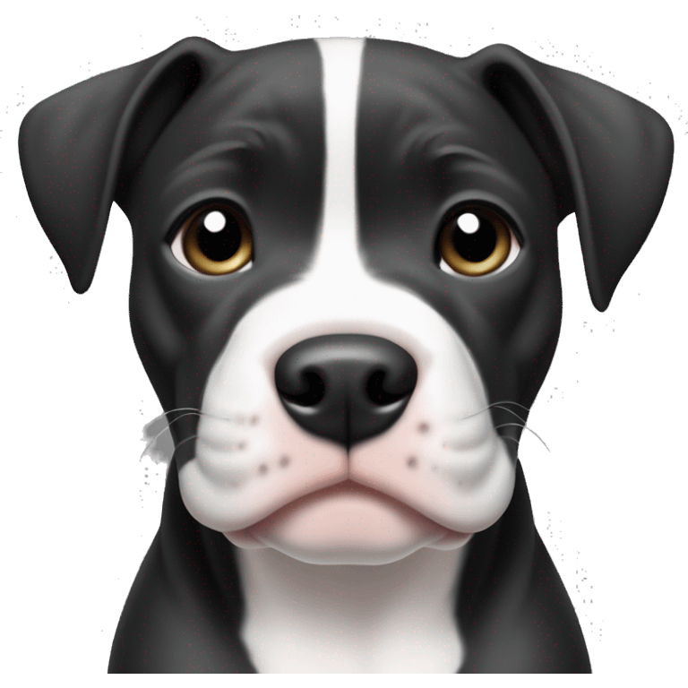 Pitbull puppy mix, black and white, middle of face white with sides of face black, black dot on the top of ￼his head emoji