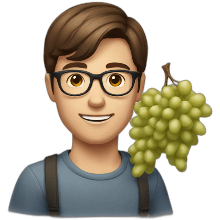 Classy short-brown-haired, bitter, bespectacled young man throwing grapes emoji