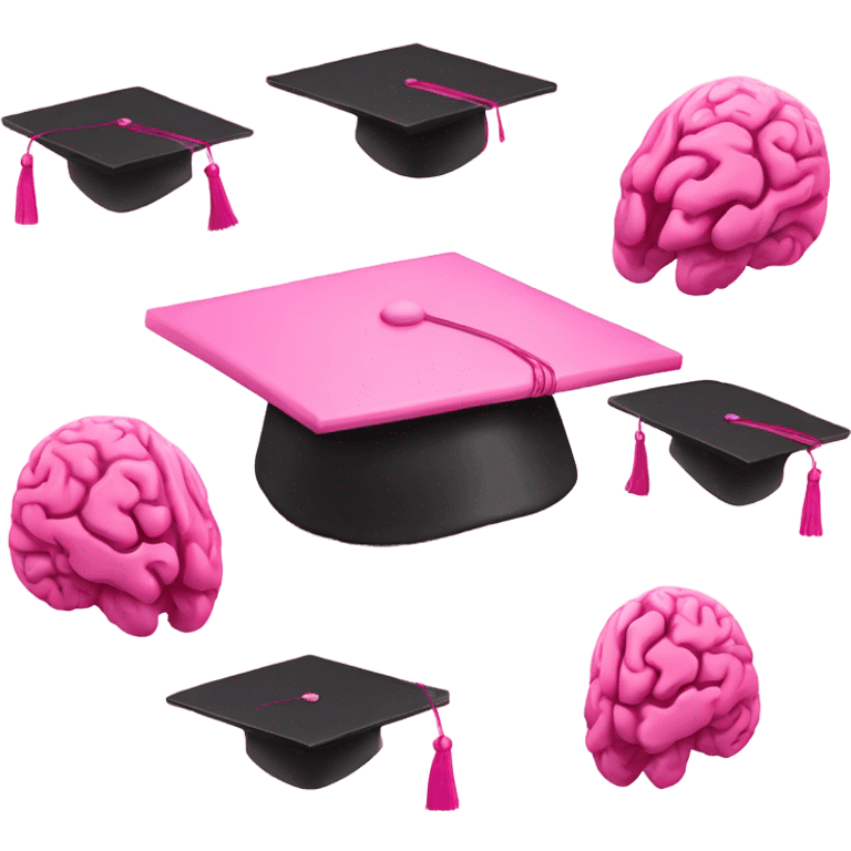 digital pink brain a pink graduation hat emoji