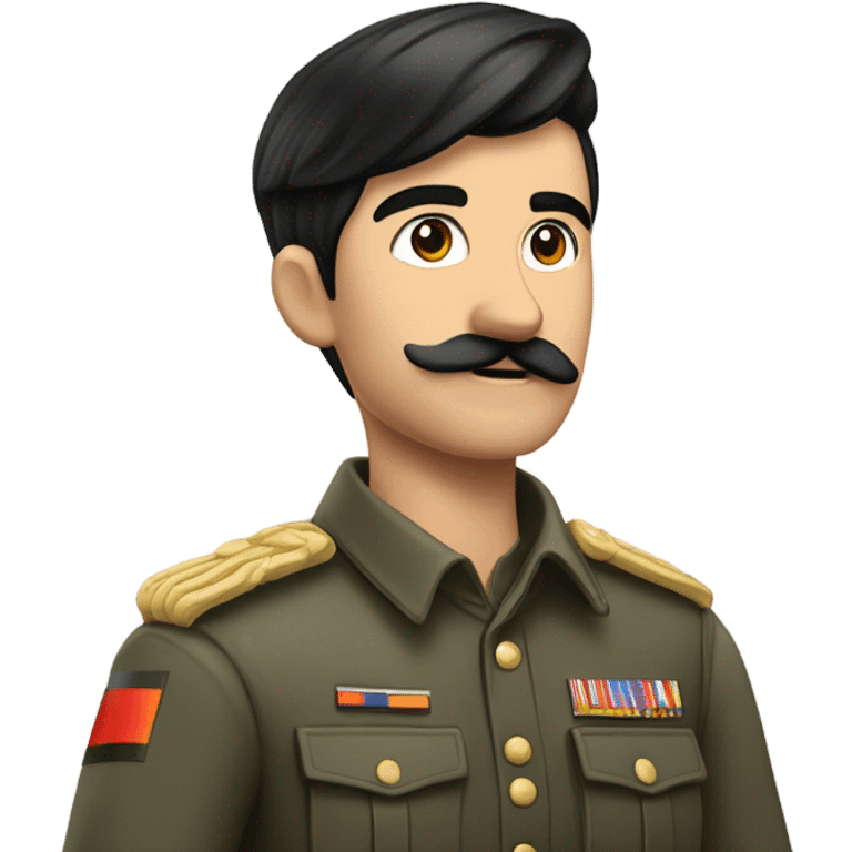 a guy with a small mustache in german army clothes, with one arm up, and a black hair undercut, rising his arm emoji