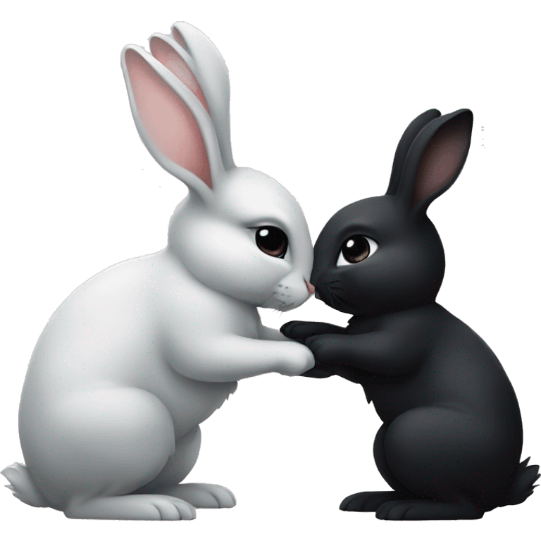 Iwhite bunny kissing black bunny emoji