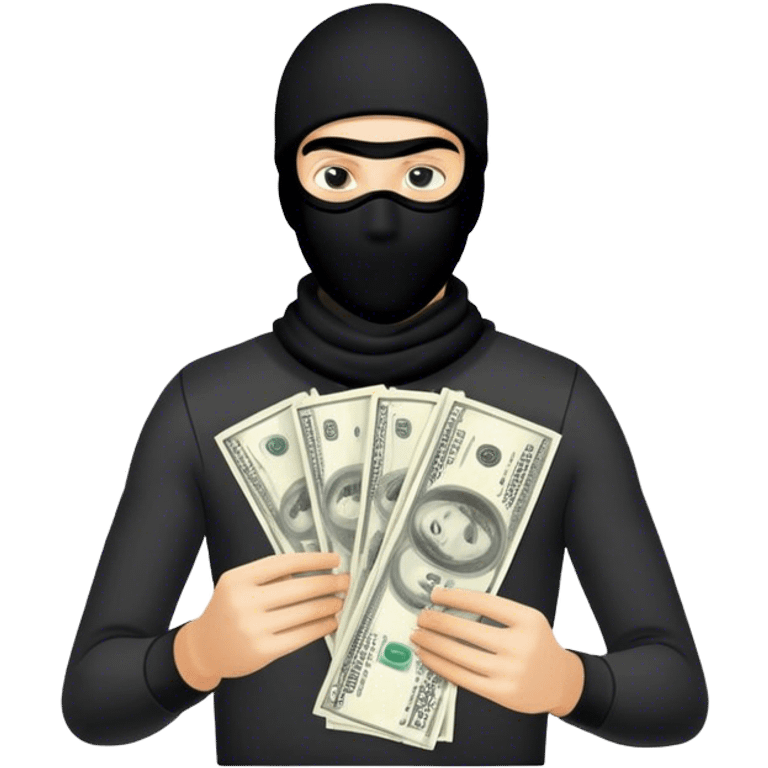 young man with a ski mask doing a money spread emoji