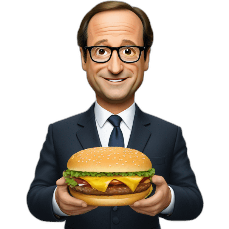 François Hollande holding a burger emoji