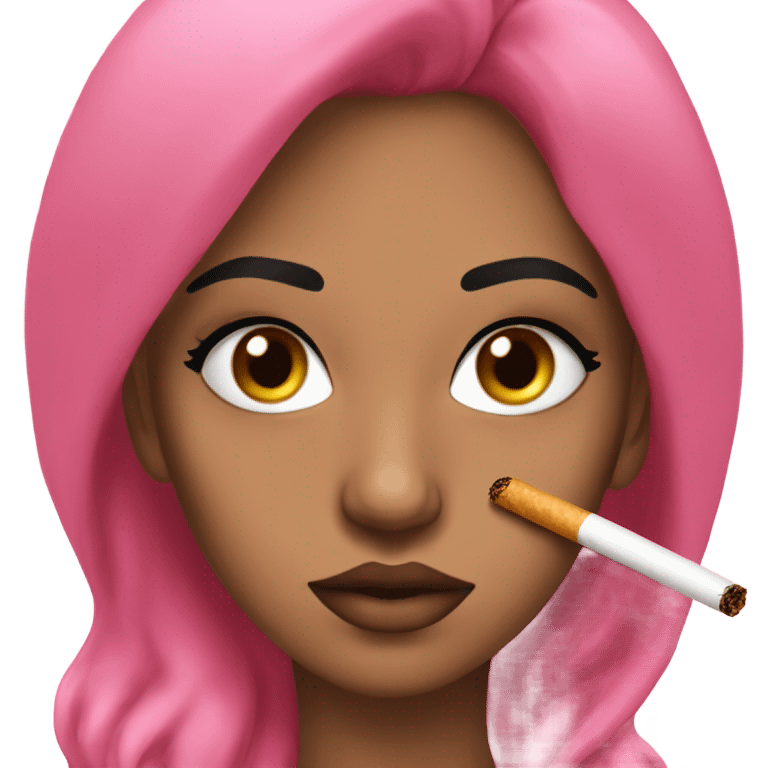 mixed baddie smoking a pink joint with long thick fake lashes emoji