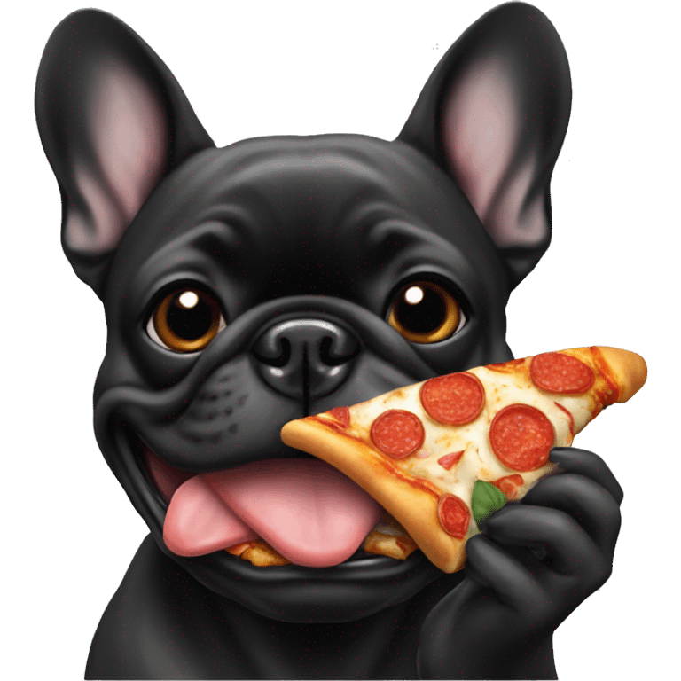 All black French bulldog eating pizza emoji