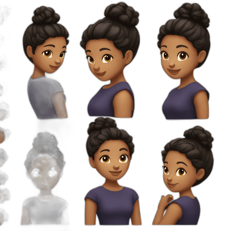 Face of a Medium Brown skin tone child girl with black curly hair tied into a bun emoji