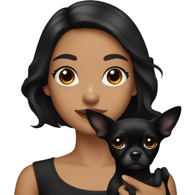 girl with black hair holding 2 all black chihuahuas emoji