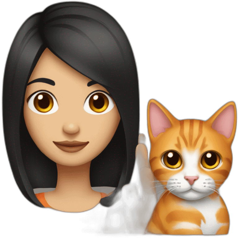 women-medium-bob-black-hair-with-orange-cat-in-her-hand emoji