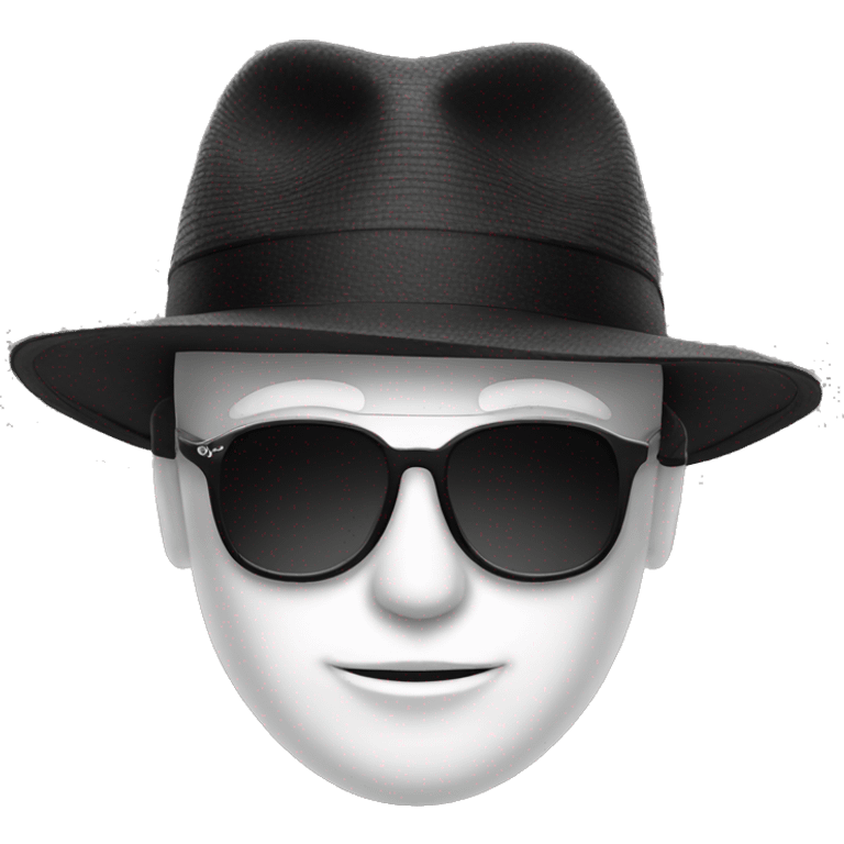 WHITE FACE WITH SUNGLASSES AND BLACK SUN HATS emoji