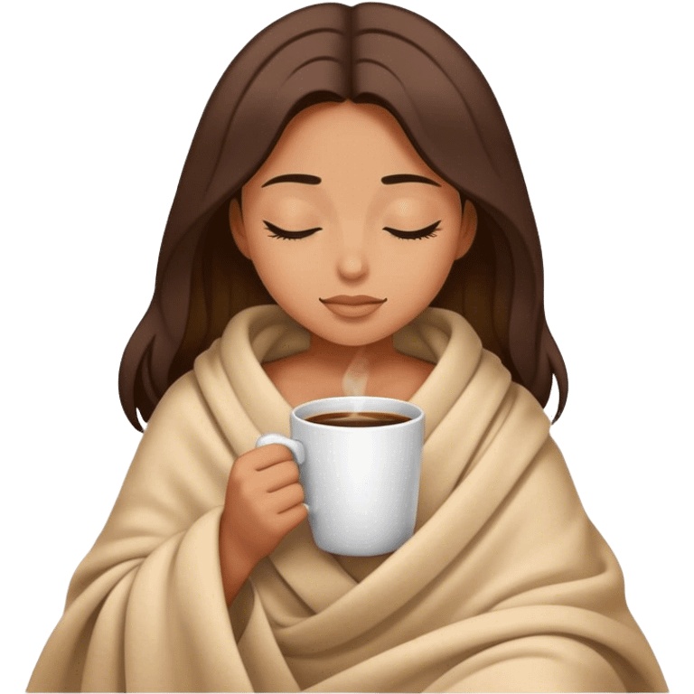 girl inside a blanket sipping coffee eyes closed emoji