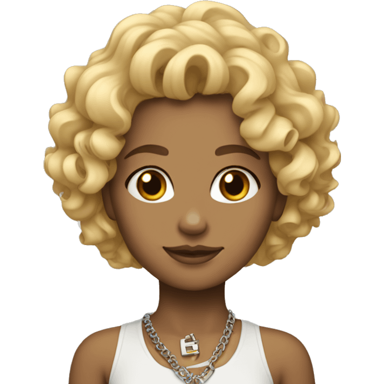 blonde girl curly hair with cross necklace emoji