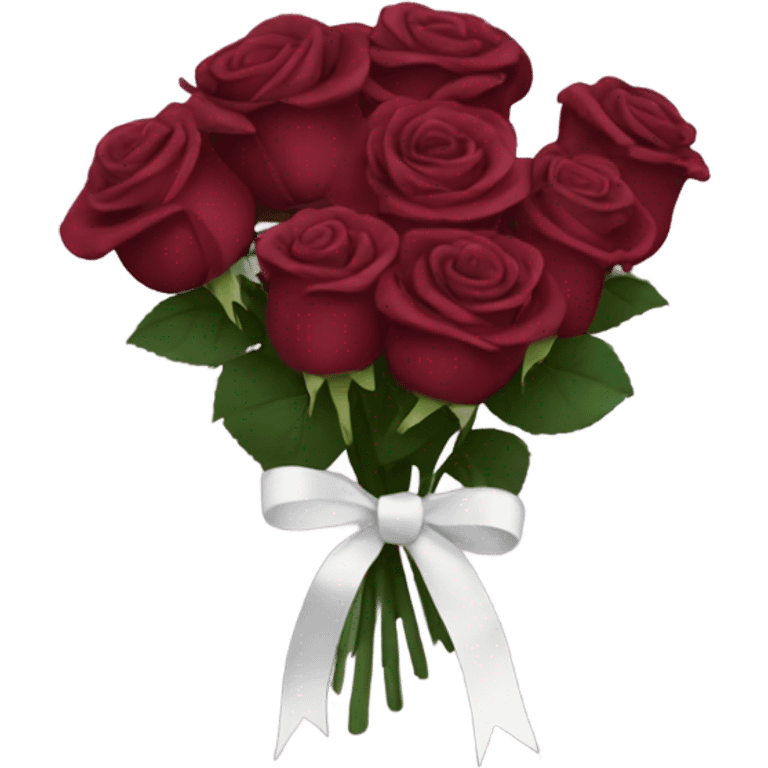 Burgundy roses buque with a white bow around it emoji