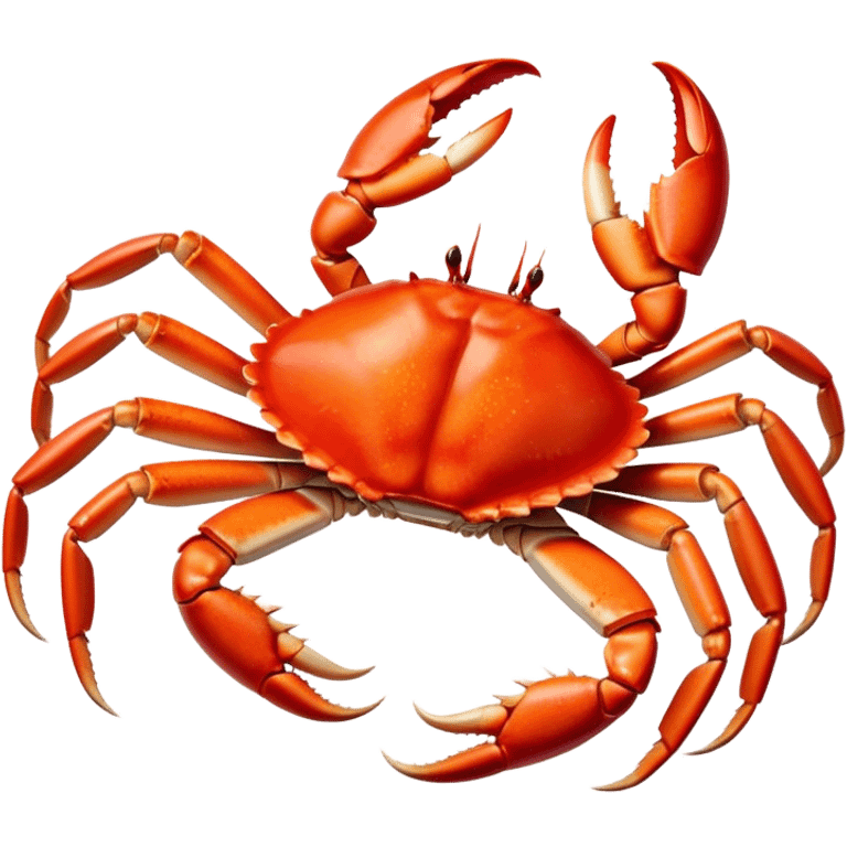 Cinematic rich crab legs, bright red shell glistening, cracked open to reveal tender white meat, warm golden highlights, detailed and delicious. emoji