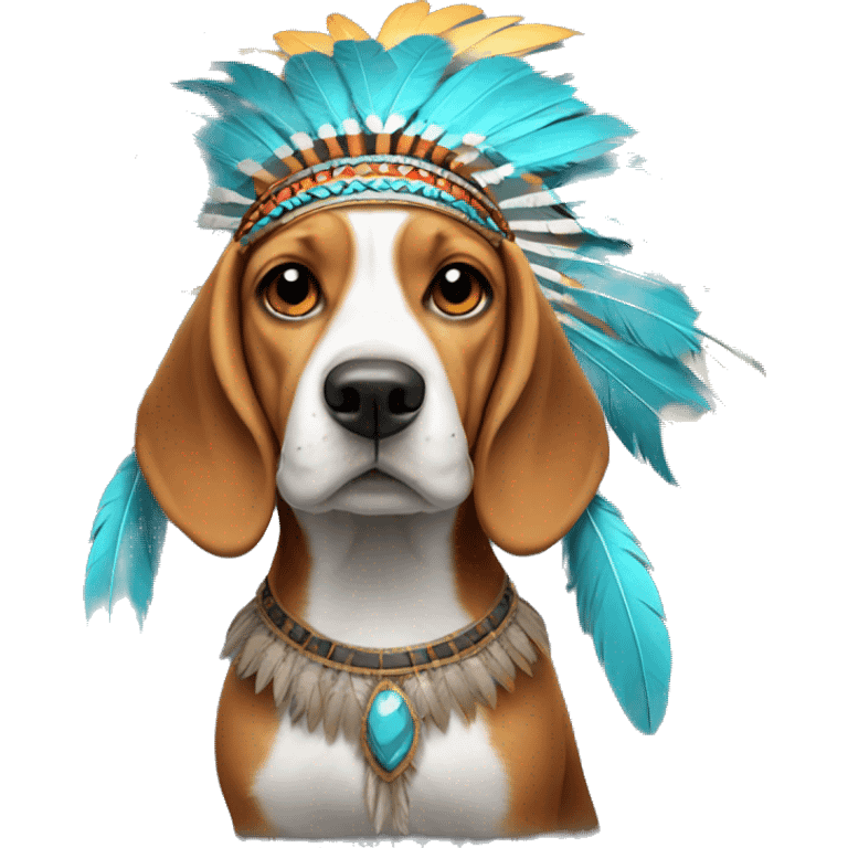 Beagle with feathered Indian headdress  emoji