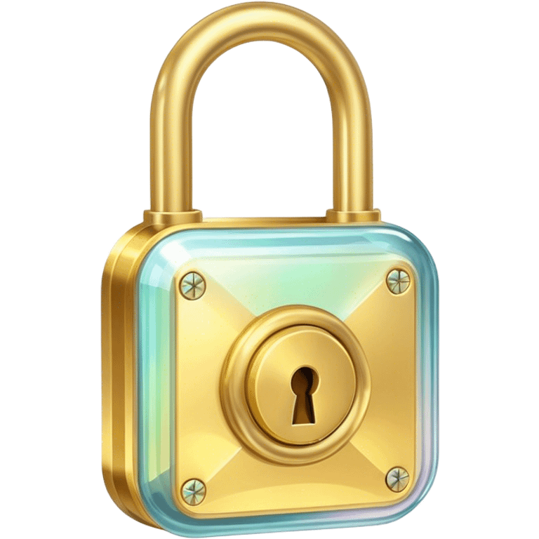 Holographic and glassmorphic golden lock emoji