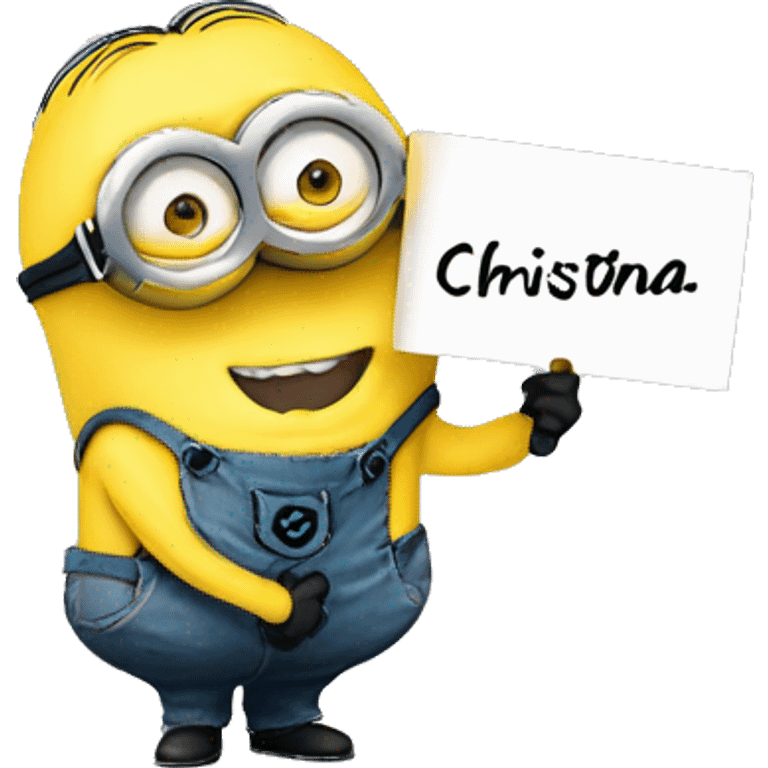 Minion holds a sign that says "I love Christina" emoji