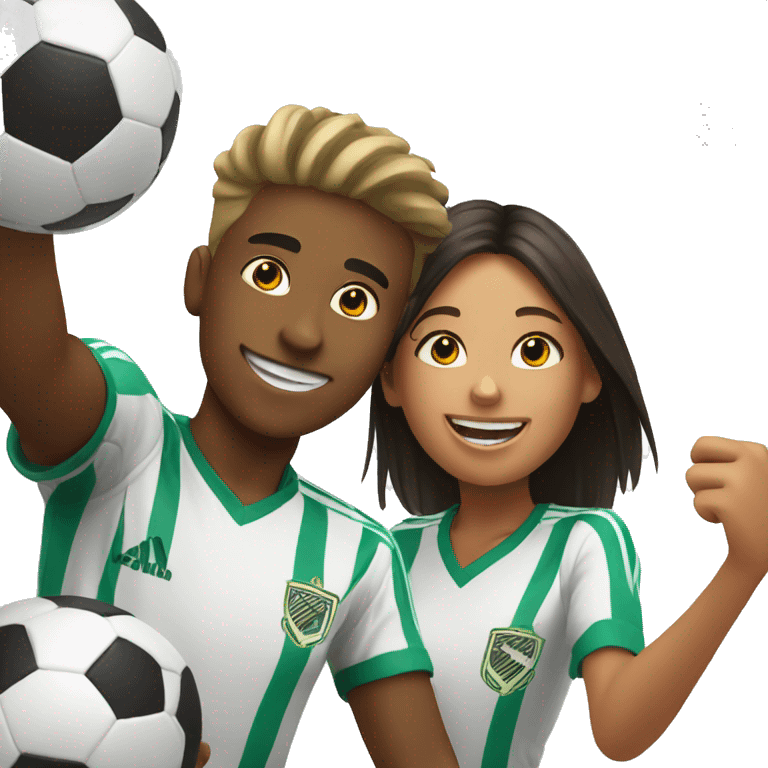 boy and girl enjoying soccer selfie emoji