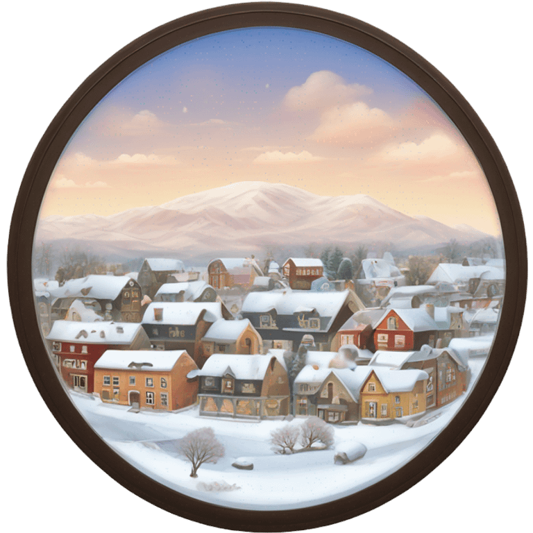  circular glass dome with Febuary small town inside very pretty emoji