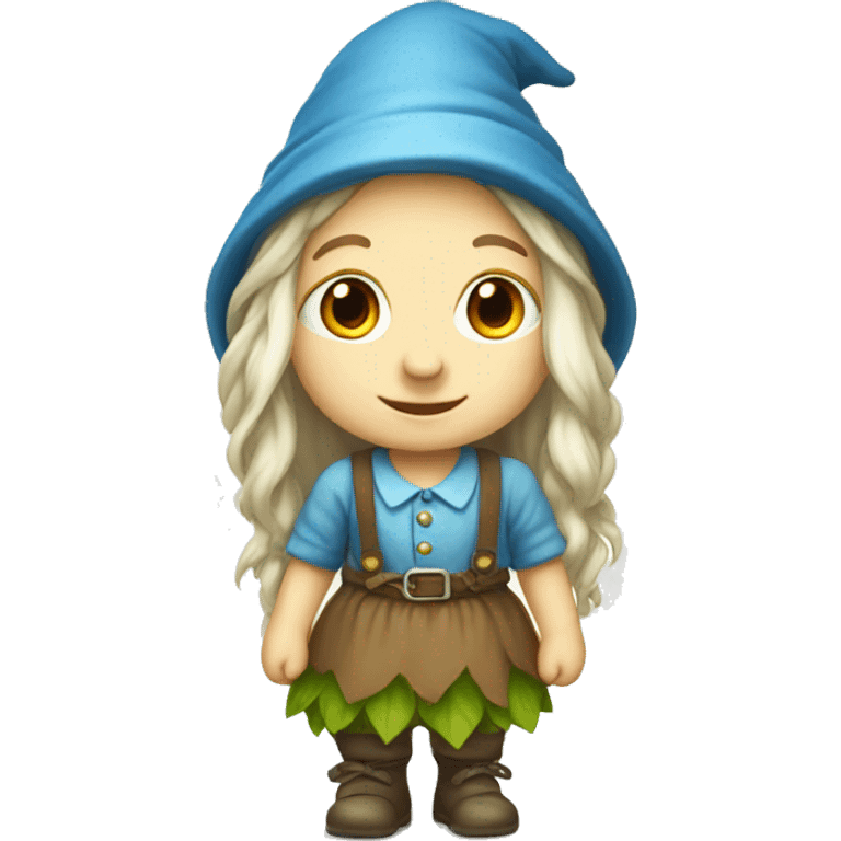 Cute garden girl gnome with long hair and full body emoji