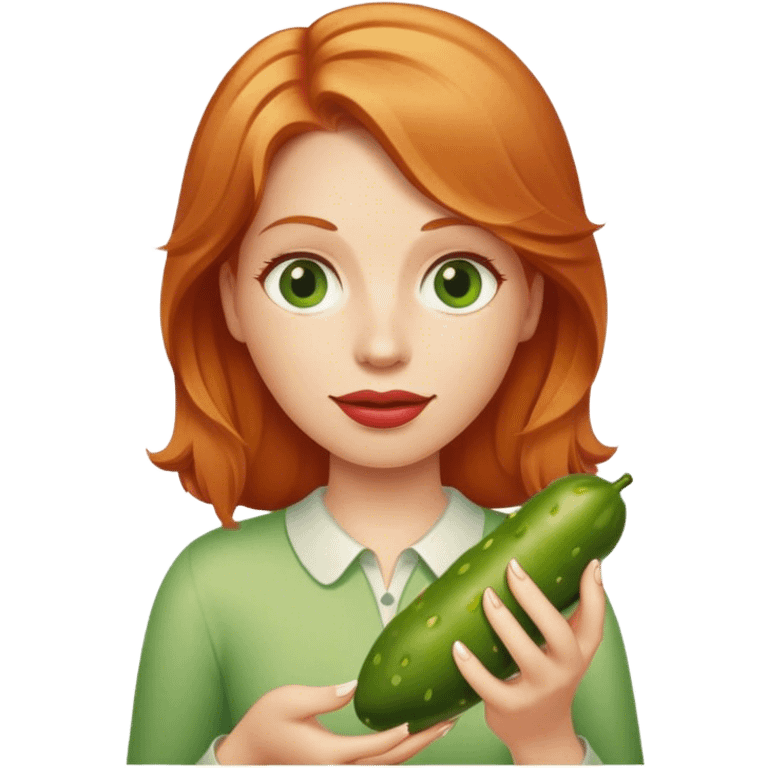 Strawberry Blonde woman holding pickle emoji